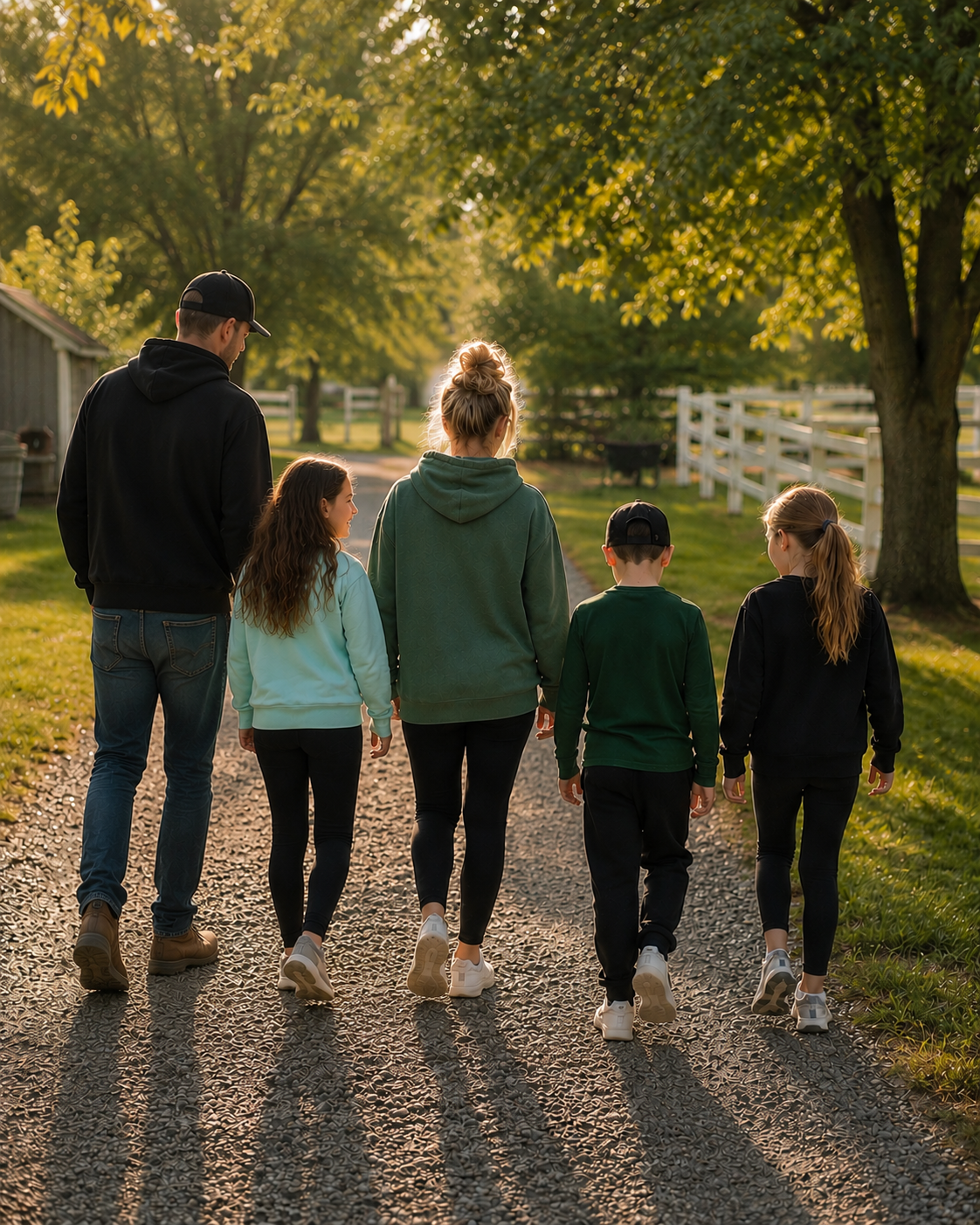Erin Rose and her family walking away from the camera together